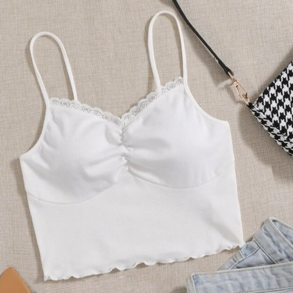 white lace lined spaghetti strap